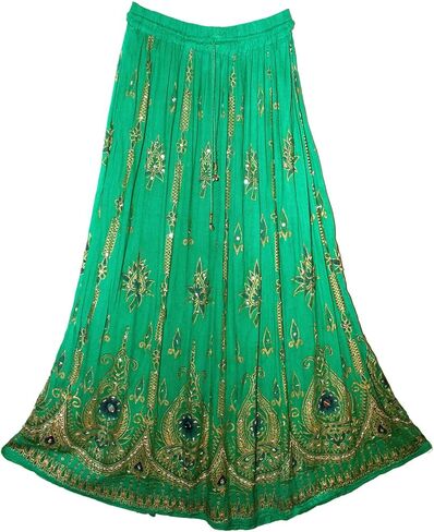 Tie Dye Yoga Trend Women's Sequined Crinkle Broomstick Gypsy Long Skirt (Yellow) in Saudi Arabia