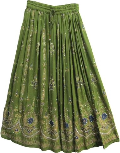 Tie Dye Yoga Trend Women's Sequined Crinkle Broomstick Gypsy Long Skirt (Yellow) in Saudi Arabia
