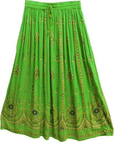 Tie Dye Yoga Trend Women's Sequined Crinkle Broomstick Gypsy Long Skirt (Yellow) in Saudi Arabia