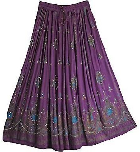 Tie Dye Yoga Trend Women's Sequined Crinkle Broomstick Gypsy Long Skirt (Yellow) in Saudi Arabia