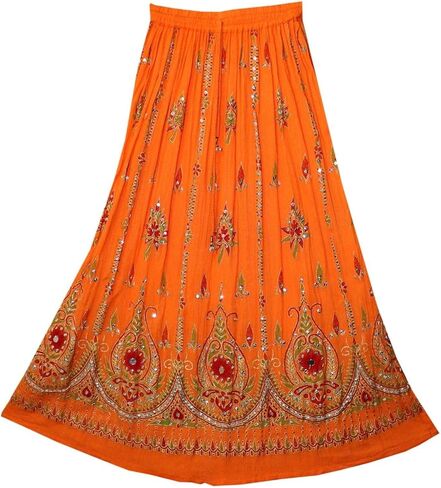 Tie Dye Yoga Trend Women's Sequined Crinkle Broomstick Gypsy Long Skirt (Yellow) in Saudi Arabia