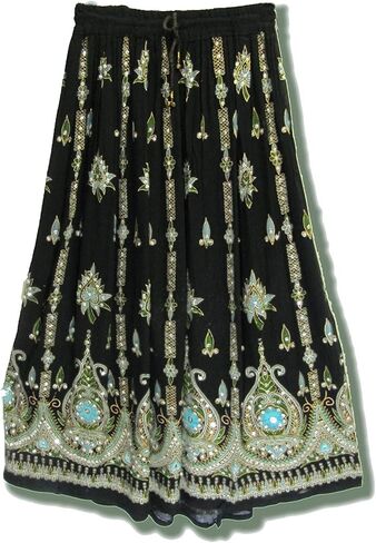 Tie Dye Yoga Trend Women's Sequined Crinkle Broomstick Gypsy Long Skirt (Yellow) in Saudi Arabia