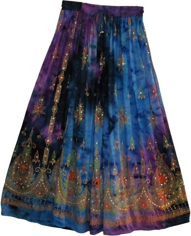 Tie Dye Yoga Trend Women's Sequined Crinkle Broomstick Gypsy Long Skirt (Yellow) in Saudi Arabia