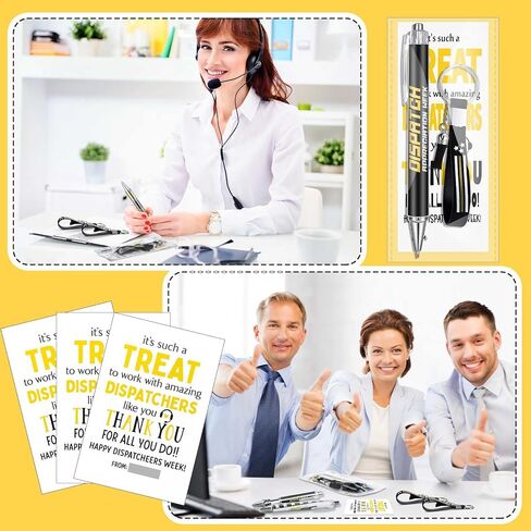 24 Set 911 Dispatcher Gift Bulk Yellow Flag Ballpoint Pen Keychain Thank You Card Appreciation Accessories for 911 Dispatcher Birthday Gifts in Saudi Arabia