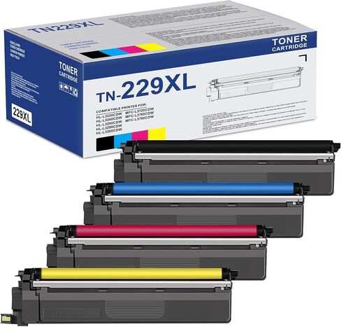TN-229 TN229XL Toner Cartridges Replacement for Brother TN229 TN-229xl Toner Cartridges for TN-229BK/C/M/Y High Yield, TN2294PK -Black, Cyan, Magenta, Yellow Toner (MFC-L3720CDW) in Kuwait