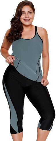 LALAGEN Womens Plus Size Swimsuits 2024 Modest Rash Guard Capris Tankini Bathing Suits Two Piece Bathing Suit Swimwear in Kuwait