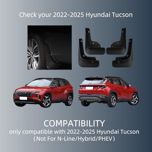 أغطية الطين لسيارة Hyundai Tucson 2025 2024 2023 2022، واقيات رذاذ العجلات والإطارات، واقيات رذاذ الإطارات لجميع الأحوال الجوية، أغطية الطين للملحقات الخارجية Hyundai Tucson ﻿(ليست لـ N Line/Hybrid PHEV) in Kuwait