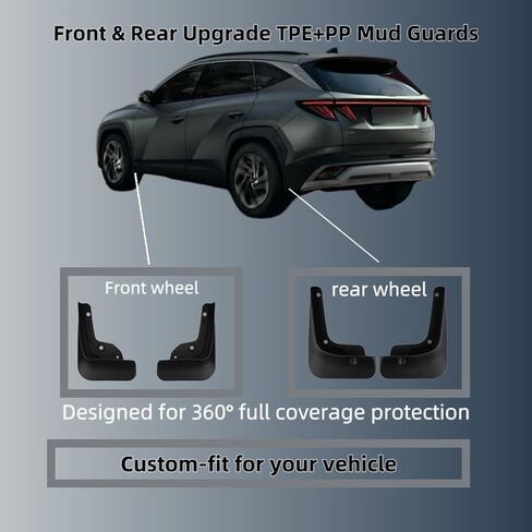 أغطية الطين لسيارة Hyundai Tucson 2025 2024 2023 2022، واقيات رذاذ العجلات والإطارات، واقيات رذاذ الإطارات لجميع الأحوال الجوية، أغطية الطين للملحقات الخارجية Hyundai Tucson ﻿(ليست لـ N Line/Hybrid PHEV) in Kuwait