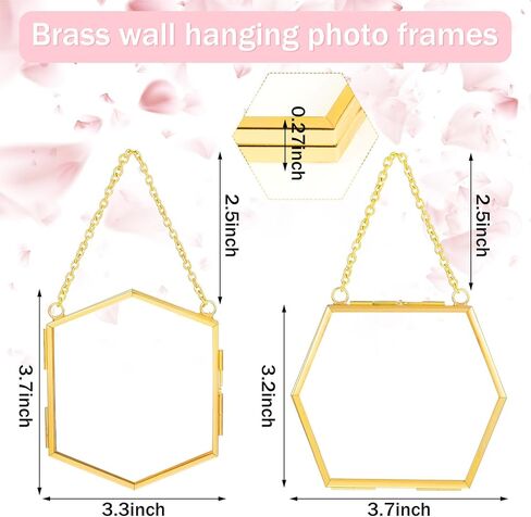 Wenqik 12 Pcs Pressed Flower Glass Picture Frames 3.7" x 3.2" Hanging Double Glass Frame Photo Ornaments for Tree Clear Vertical Frames with Chain for Gallery Vintage Artwork Display(Gold) in Saudi Arabia