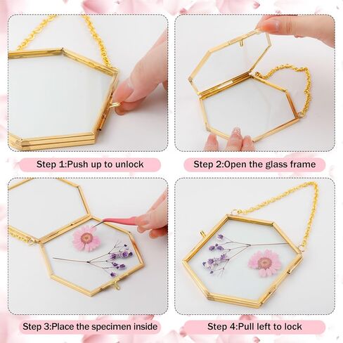 Wenqik 12 Pcs Pressed Flower Glass Picture Frames 3.7" x 3.2" Hanging Double Glass Frame Photo Ornaments for Tree Clear Vertical Frames with Chain for Gallery Vintage Artwork Display(Gold) in Saudi Arabia