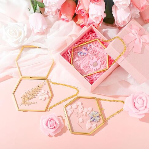 Wenqik 12 Pcs Pressed Flower Glass Picture Frames 3.7" x 3.2" Hanging Double Glass Frame Photo Ornaments for Tree Clear Vertical Frames with Chain for Gallery Vintage Artwork Display(Gold) in Saudi Arabia