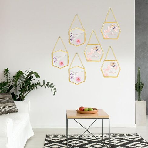 Wenqik 12 Pcs Pressed Flower Glass Picture Frames 3.7" x 3.2" Hanging Double Glass Frame Photo Ornaments for Tree Clear Vertical Frames with Chain for Gallery Vintage Artwork Display(Gold) in Saudi Arabia