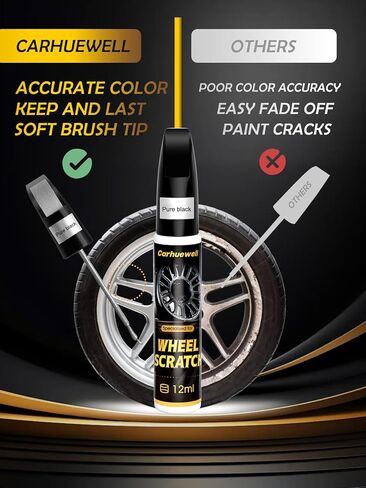 طلاء أسود لامع لإصلاح خدوش عجلة السيارة، طقم إصلاح خدوش عجلة السيارة مع قلم طلاء شفاف للورنيش، لون دقيق سهل الاستخدام (ورنيش أسود لامع) in Kuwait