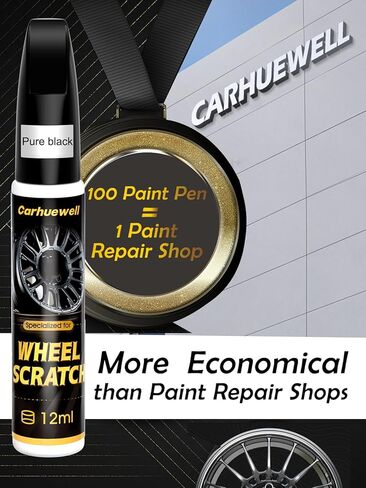 طلاء أسود لامع لإصلاح خدوش عجلة السيارة، طقم إصلاح خدوش عجلة السيارة مع قلم طلاء شفاف للورنيش، لون دقيق سهل الاستخدام (ورنيش أسود لامع) in Kuwait
