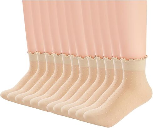 Century Star 12 Pairs Women's Sheer Ruffle Socks，Cute Ultra Thin Lace Ankle Nylon Polka Dot Socks, Mesh See Through in Saudi Arabia