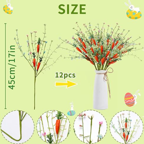 زينة عيد الفصح 12 جهاز كمبيوتر شخصى ينبع عيد الفصح الاصطناعي مع الجزر والتوت الملون عيد الفصح يختار سيقان التوت لغرفة المعيشة المركزية ديكور المنزل زهرية واحتفالات عيد الفصح in Kuwait