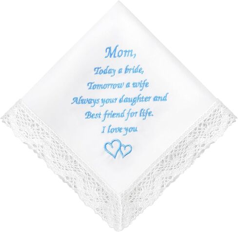 HOULIFE Wedding Handkerchiefs for Bride, Something Blue Wedding Brides Gift Embroidered Handkerchief with Lace Edges in Kuwait