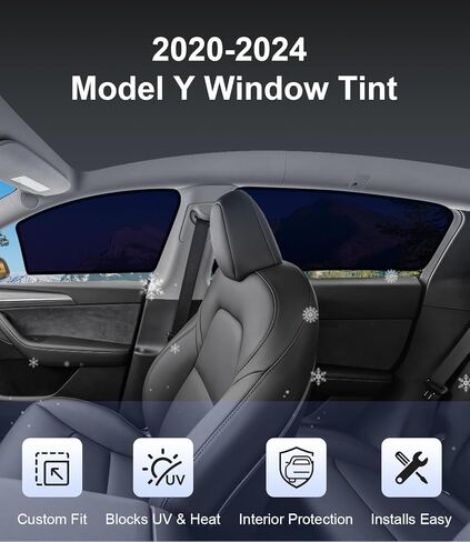 مظلة النافذة الجانبية Tesla Model Y 2020-2024 للخصوصية | حماية من الأشعة فوق البنفسجية والحرارة، تركيب سهل للالتصاق الثابت | أغطية شبه شفافة للقيادة أثناء النهار | ليس لعام 2025 2026 جونيبر in Kuwait