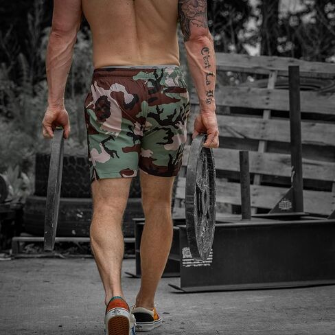 Combat Iron Men’s Performance 2.0 Training Shorts – 5.5" Inseam Athletic Fit Gym Shorts for Training, Running & Weightlifting – Lightweight Fabric with Mesh Pockets – Woodland Camo, XX-Large in Kuwait