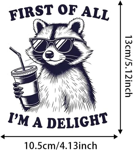 2pc 4.13''x5.12'' Humorous Raccoon Vinyl Sticker First of All I'm a Delight - Glossy Self-Adhesive Decal for Laptop, Car, Helmet, Window, Wall - Waterproof & UV-Proof Car Decal Sticker | CZ08 in Saudi Arabia