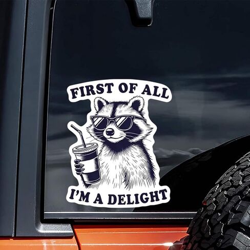 2pc 4.13''x5.12'' Humorous Raccoon Vinyl Sticker First of All I'm a Delight - Glossy Self-Adhesive Decal for Laptop, Car, Helmet, Window, Wall - Waterproof & UV-Proof Car Decal Sticker | CZ08 in Saudi Arabia