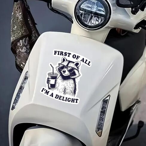 2pc 4.13''x5.12'' Humorous Raccoon Vinyl Sticker First of All I'm a Delight - Glossy Self-Adhesive Decal for Laptop, Car, Helmet, Window, Wall - Waterproof & UV-Proof Car Decal Sticker | CZ08 in Saudi Arabia