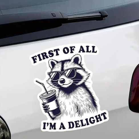 2pc 4.13''x5.12'' Humorous Raccoon Vinyl Sticker First of All I'm a Delight - Glossy Self-Adhesive Decal for Laptop, Car, Helmet, Window, Wall - Waterproof & UV-Proof Car Decal Sticker | CZ08 in Saudi Arabia