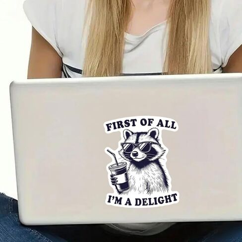 2pc 4.13''x5.12'' Humorous Raccoon Vinyl Sticker First of All I'm a Delight - Glossy Self-Adhesive Decal for Laptop, Car, Helmet, Window, Wall - Waterproof & UV-Proof Car Decal Sticker | CZ08 in Saudi Arabia