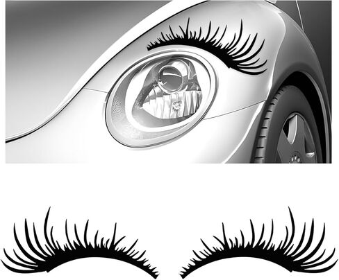 2 PCS Eyelash Decal for Car Headlight, Waterproof Cute Fake Eyelash Auto Body Bumper Stickers, Reflective Funny Eyelashes Decoration Universal for Cars Sedans SUVs Trucks (Black) in Kuwait