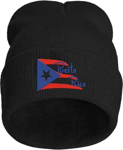 Puerto Rico Flag Embroidered Winter Beanie, Casual Stretch Knit Skull Cap in Saudi Arabia
