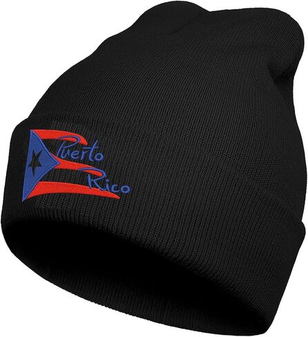 Puerto Rico Flag Embroidered Winter Beanie, Casual Stretch Knit Skull Cap in Saudi Arabia