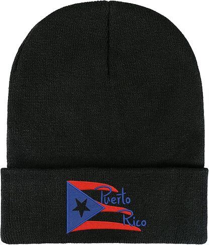 Puerto Rico Flag Embroidered Winter Beanie, Casual Stretch Knit Skull Cap in Saudi Arabia