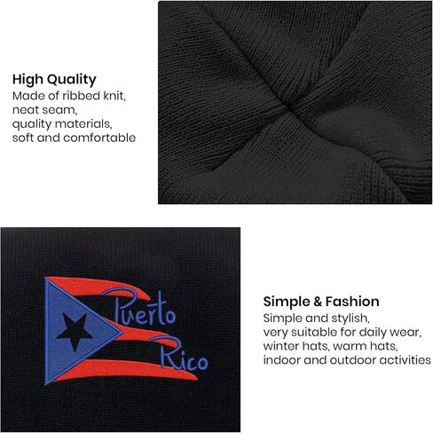 Puerto Rico Flag Embroidered Winter Beanie, Casual Stretch Knit Skull Cap in Saudi Arabia