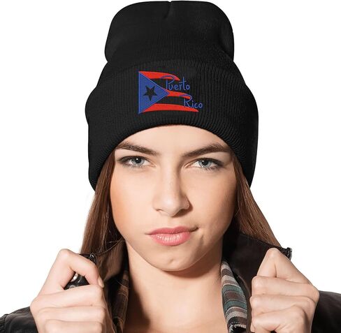 Puerto Rico Flag Embroidered Winter Beanie, Casual Stretch Knit Skull Cap in Saudi Arabia