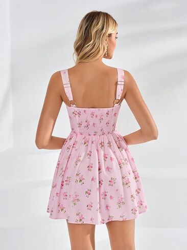 Women Summer Floral Mini Dress Smocked A Line Lace Graduation Vacation Casual Sundress with Pockets 2026 in Kuwait