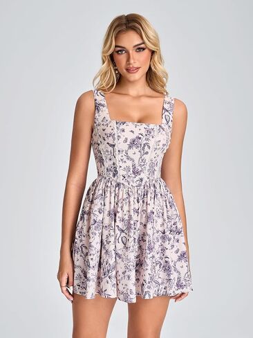 Women Summer Floral Mini Dress Smocked A Line Lace Graduation Vacation Casual Sundress with Pockets 2026 in Kuwait