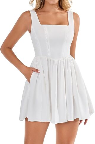 Women Summer Floral Mini Dress Smocked A Line Lace Graduation Vacation Casual Sundress with Pockets 2026 in Kuwait