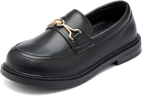 DADAWEN Girl's Loafers Slip On Chain Leather Flats Round Toe Wedding Church School Uniform Dress Shoes (Toddler/Little Kid/Big Kid) in Kuwait