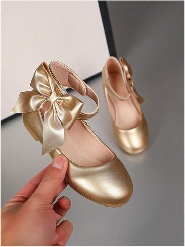 GORGLITTER Girl's Ballet Shoes Bow Gold Flat Sandals Metallic Ankle Strap Princess Dress Shoes Wedding Party Sandals in Saudi Arabia