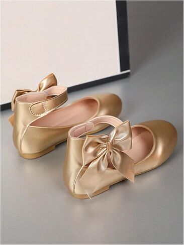GORGLITTER Girl's Ballet Shoes Bow Gold Flat Sandals Metallic Ankle Strap Princess Dress Shoes Wedding Party Sandals in Saudi Arabia