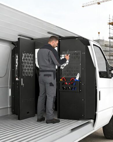 MELIPRON Van Partition Bulkhead Fit for Ford Econoline E150 E250 E350, Cargo Divider with Hinged Door & Acrylic Window, Van Interior Protection & Climate Control, Heavy Duty Steel, Black in Kuwait