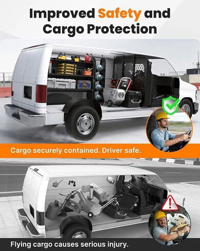 MELIPRON Van Partition Bulkhead Fit for Ford Econoline E150 E250 E350, Cargo Divider with Hinged Door & Acrylic Window, Van Interior Protection & Climate Control, Heavy Duty Steel, Black in Kuwait