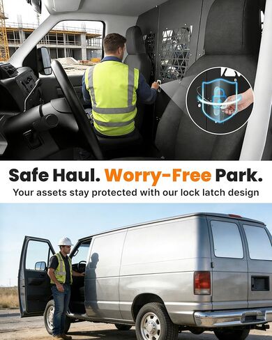 MELIPRON Van Partition Bulkhead Fit for Ford Econoline E150 E250 E350, Cargo Divider with Hinged Door & Acrylic Window, Van Interior Protection & Climate Control, Heavy Duty Steel, Black in Kuwait