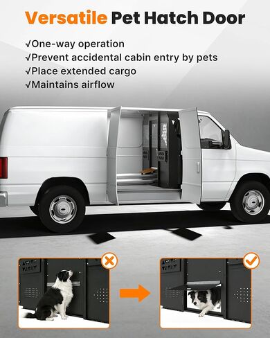 MELIPRON Van Partition Bulkhead Fit for Ford Econoline E150 E250 E350, Cargo Divider with Hinged Door & Acrylic Window, Van Interior Protection & Climate Control, Heavy Duty Steel, Black in Kuwait