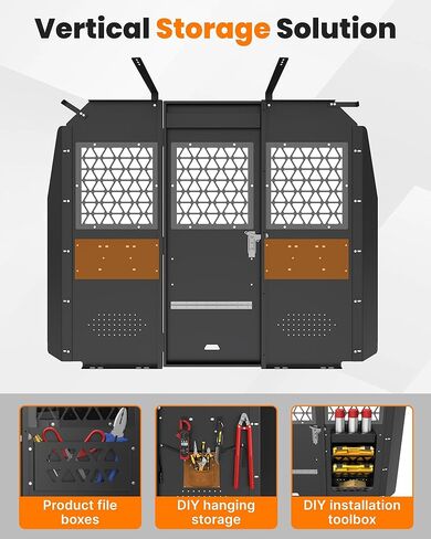 MELIPRON Van Partition Bulkhead Fit for Ford Econoline E150 E250 E350, Cargo Divider with Hinged Door & Acrylic Window, Van Interior Protection & Climate Control, Heavy Duty Steel, Black in Kuwait