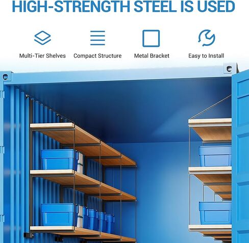 2 PCs Shipping Container Shelving Bracket, 22" D x 60" H, 3-Tier Powder Coated Steel Shelf Brackets, 1100 LBS Capacity, Quick Hang D Hook, for Cargo Storage, Warehouse, Garage, Heavy Duty in Saudi Arabia