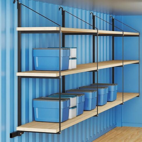 2 PCs Shipping Container Shelving Bracket, 22" D x 60" H, 3-Tier Powder Coated Steel Shelf Brackets, 1100 LBS Capacity, Quick Hang D Hook, for Cargo Storage, Warehouse, Garage, Heavy Duty in Saudi Arabia