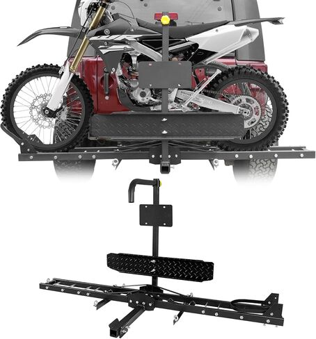Motorcycle Hitch Carrier, 500LBS Heavy Duty Steel Dirt Bike Hauler Hitch Mount Rack with Loading Ramp, Anti-Tilt Locking Device for Truck, Car or SUV with 2" Hitch Receiver in Kuwait