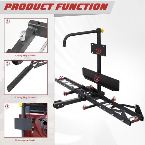 Motorcycle Hitch Carrier, 500LBS Heavy Duty Steel Dirt Bike Hauler Hitch Mount Rack with Loading Ramp, Anti-Tilt Locking Device for Truck, Car or SUV with 2" Hitch Receiver in Kuwait