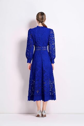LAI MENG FIVE CATS Women's Puff Long Sleeve Crew Neck Hollow A Line Empire Waist Cocktail Flowy Maxi Dress in Saudi Arabia